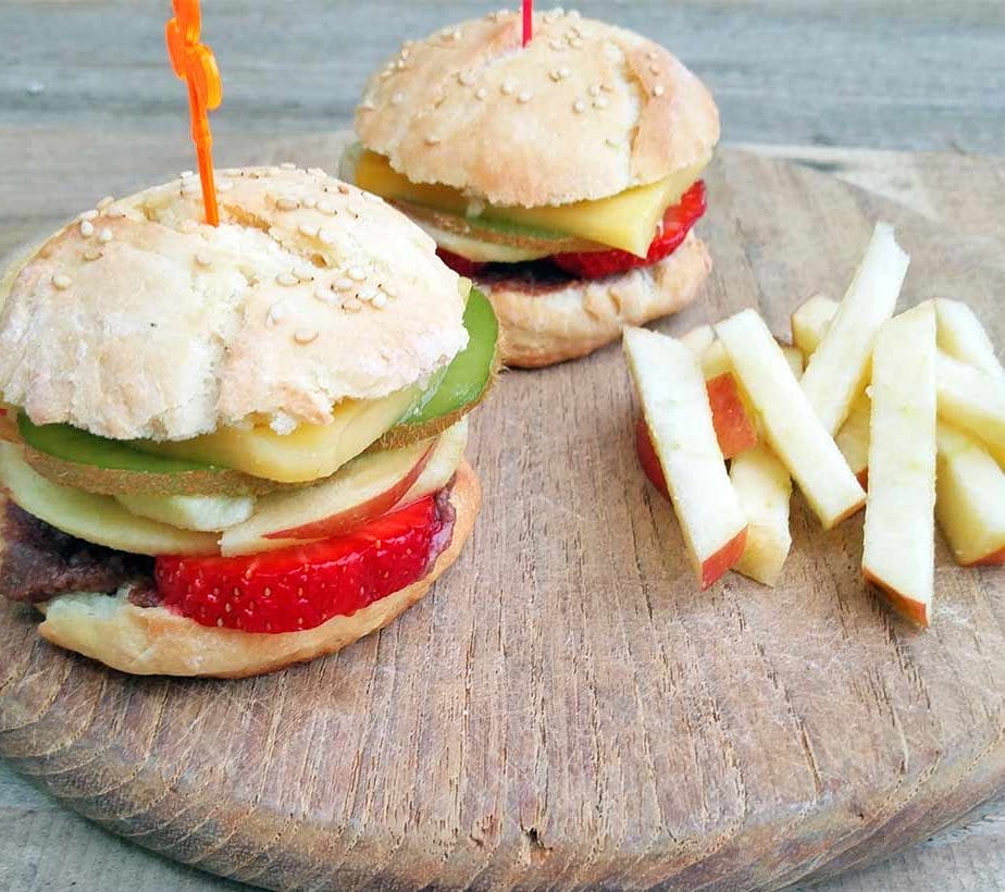 Fruchtburger, Obstburger, Früchteburger, Burger süß, Burger mit Obst, zuckerfrei, Burger Buns