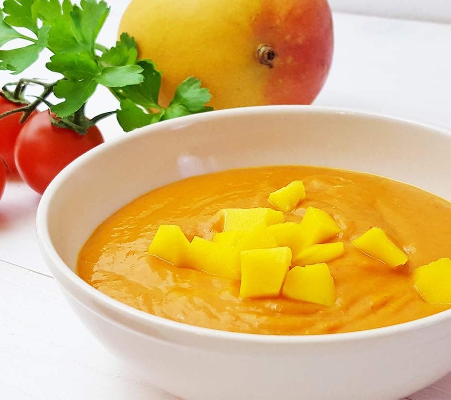 Paradeissuppe, Tomatensuppe, Mangosuppe, Exotische Suppe, Lauwarme Suppe