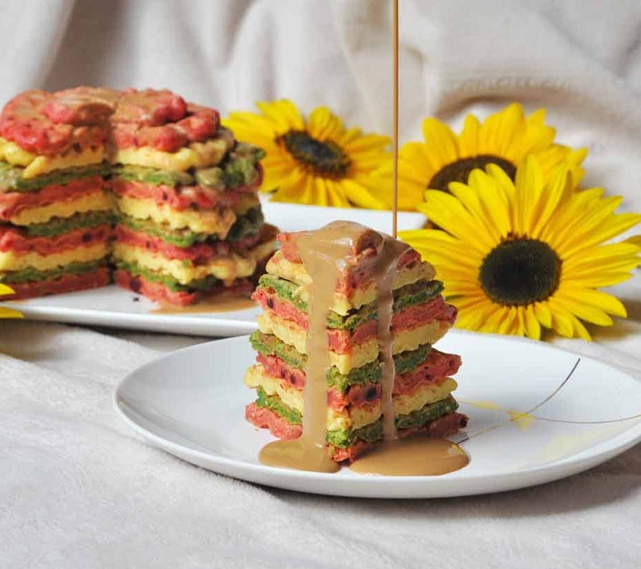 Waffle Tower, Waffelturm, Waffeln, rüne Waffeln, Rote Waffeln, zuckerfrei, ohne Zucker