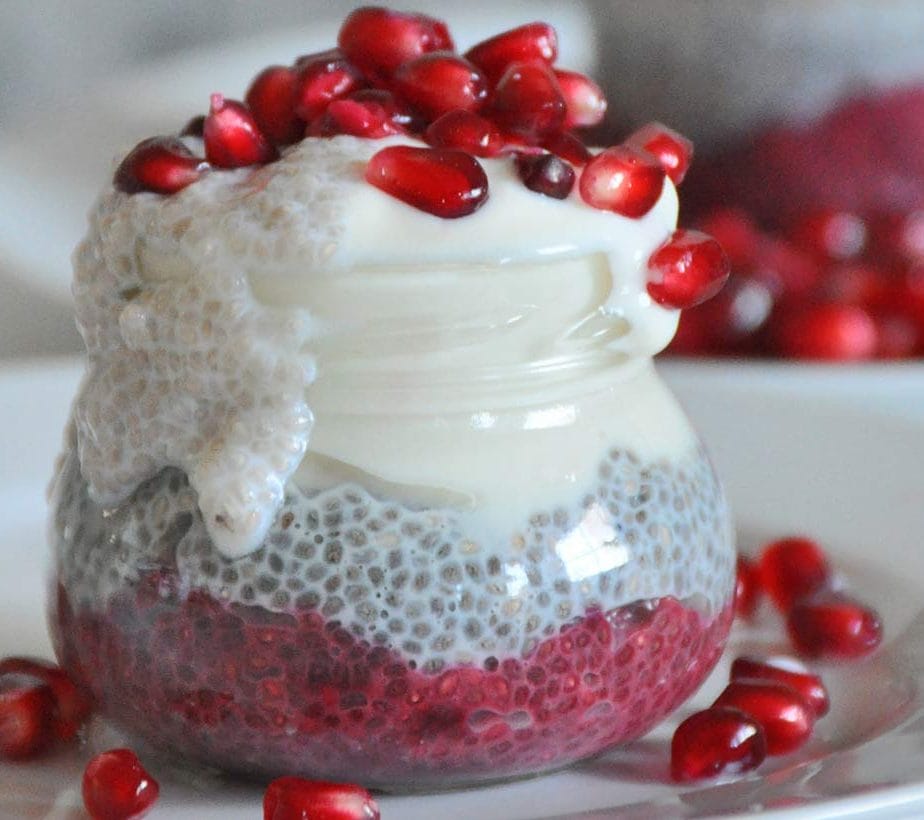 Chia Pudding, Ombre Chia, Chiadessert, Ombre Pudding, Superfood Pudding, Superfood Frühstück, zuckerfrei, ohne Zucker, vegan