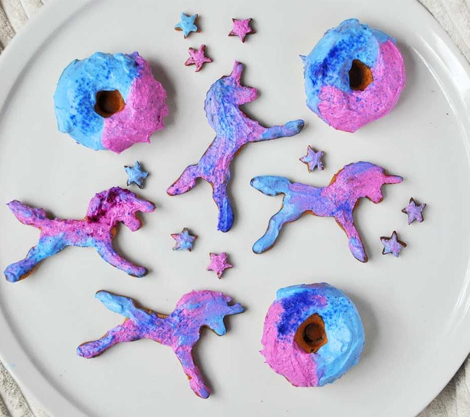 Unicornkekse, Unicorncookies, Mürbteigkekse, Bunte kekse, zuckerfrei, ohne Zucker