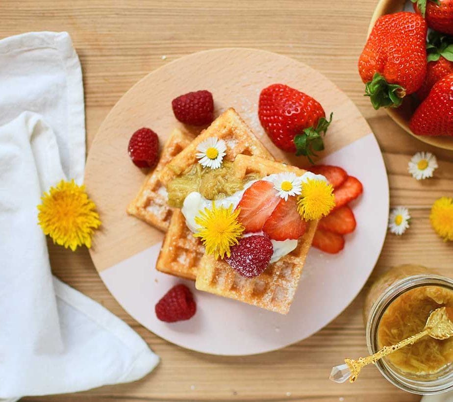 Rhabarberwaffeln, Topfenwaffeln, DIY Waffeln, Waffles, zuckerfrei, ohne Zucker