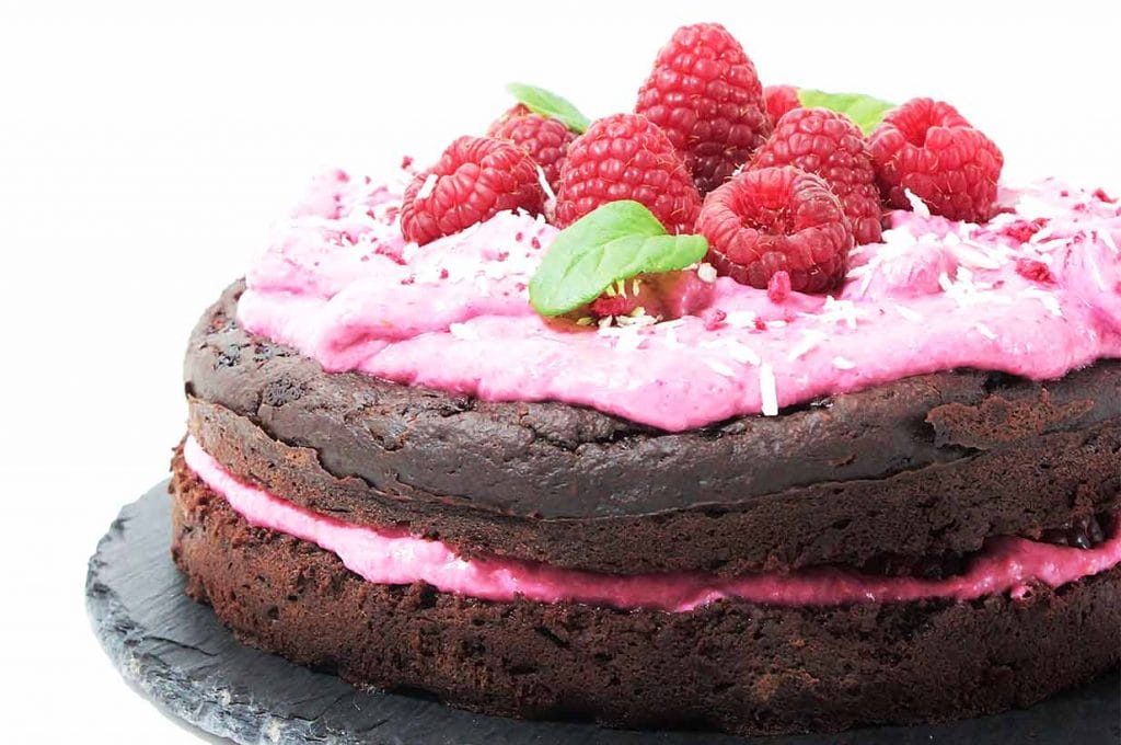 Schokokuchen mit Himbeercreme vegan - Birkengold