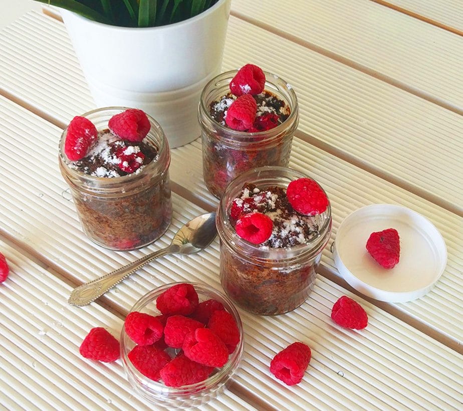 Mohnküchlein, Schoko-Mohnkuchen, Schoko-Himbeerkuchen mit Mohn, Mohnkuchen mit Himbeeren im Glas