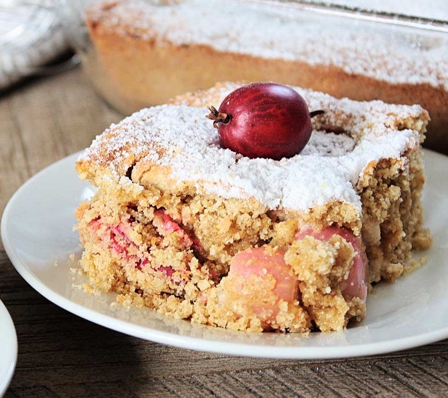 Stachelbeerkuchen zuckerfrei, Stachelbeerkuchen mit Haferflockenmehl, Stachelbeer Frühstückskuchen