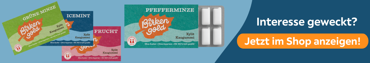 Birkengold Website Banner Xylit Kaugummis im Blister