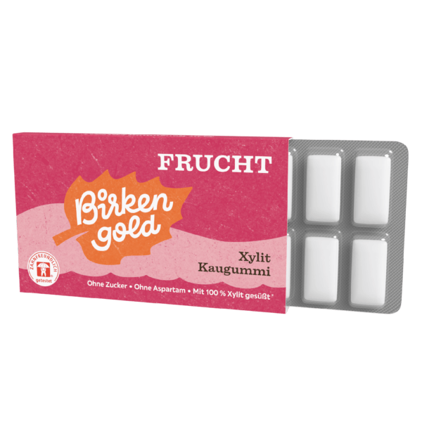 Birkengold Xylit Zahnpflege Kaugummi Frucht 12 Stück im Blister Perspektive