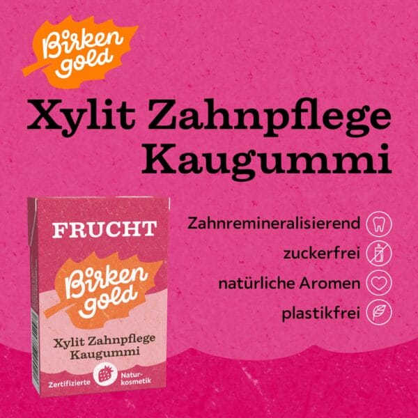 Birkengold Kaugummi Frucht 20 Stück plastikfrei Infografik