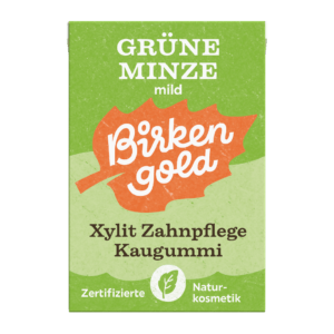 Birkengold Kaugummi Grüne Minze Mild 20 Stück plastikfrei Verpackung Vorderseite