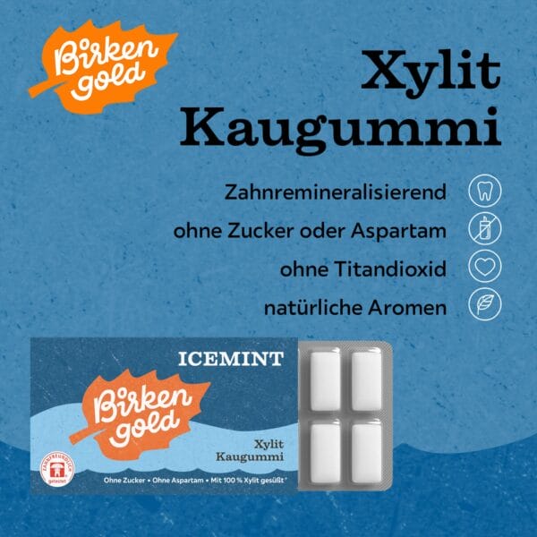 Birkengold Xylit Zahnpflege Kaugummi Icemint Infografik