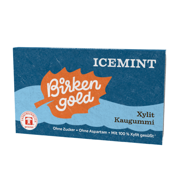 Birkengold Xylit Zahnpflege Kaugummi Icemint 12 Stück Sleeve Perspektive