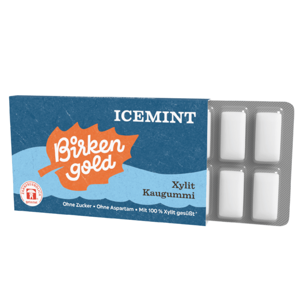 Birkengold Xylit Zahnpflege Kaugummi Icemint 12 Stück im Blister Perspektive