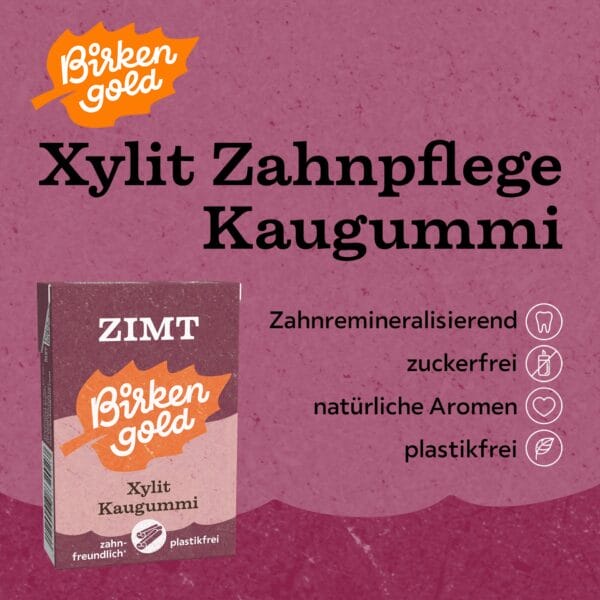 Birkengold Kaugummi Zimt 20 Stück plastikfrei Infografik