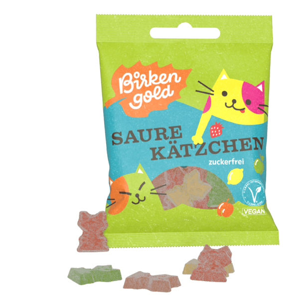 Birkengold Fruchtgummi Saure Kätzchen mit Erythrit und einzelnen Kätzchen