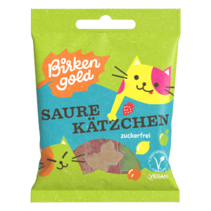 Birkengold Fruchtgummi Saure Kätzchen mit Erythrit im 50 g Beutel Vorderseite