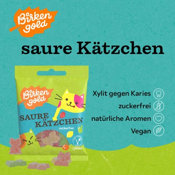 Birkengold Fruchtgummi Saure Kätzchen mit Erythrit Infografik