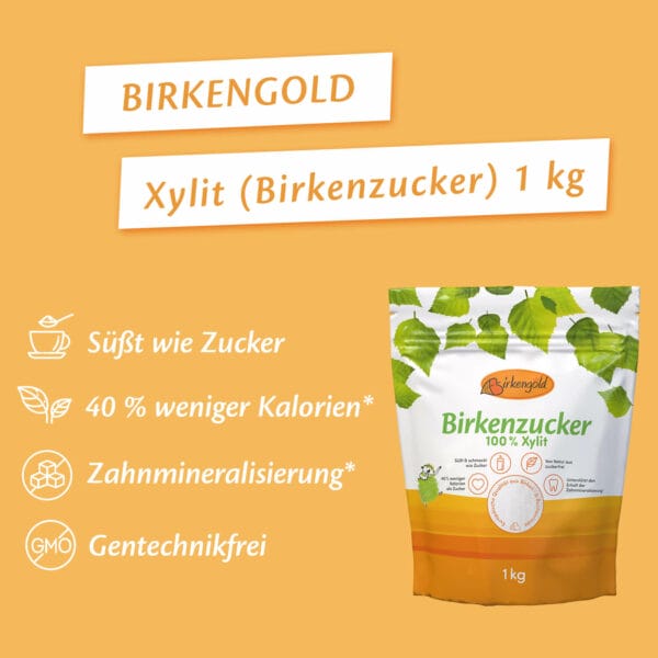 Birkengold Birkenzucker im 1 kg Beutel Infografik