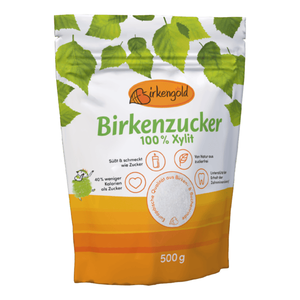 Birkengold Birkenzucker im 1 kg Beutel Seitenansicht