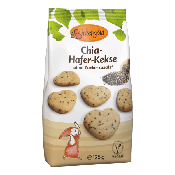 Birkengold Chia Hafer Kekse im 125 g Beutel Perspektive