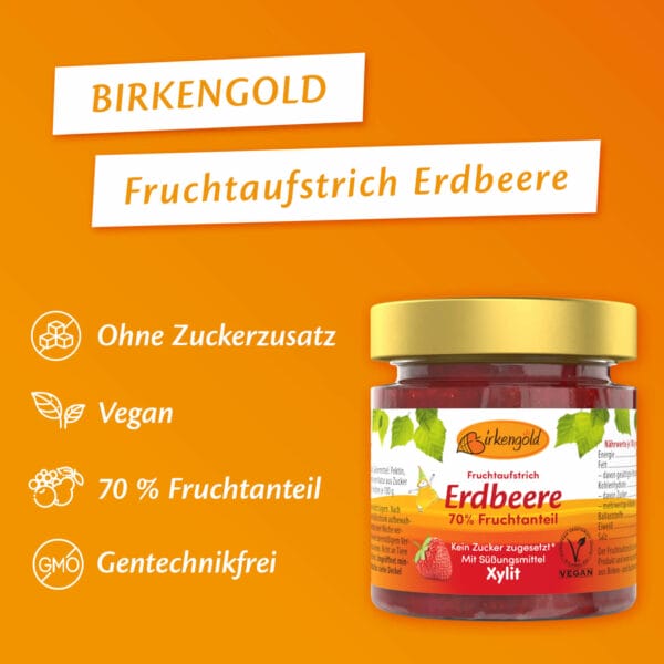 Birkengold Fruchtaufstrich Erdbeere im 200 g Glas Infografik