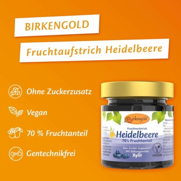 Birkengold Fruchtaufstrich Heidelbeere im 200 g Glas Infografik