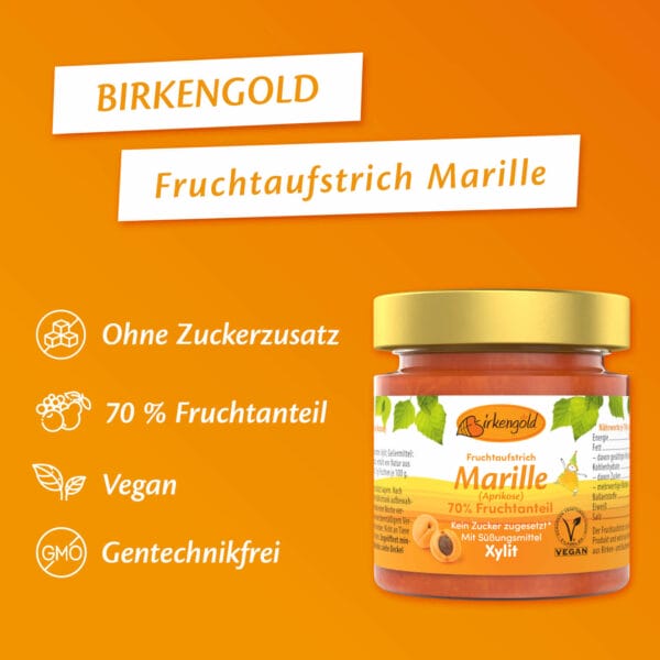 Birkengold Fruchtaufstrich Marille Aprikose im 200 g Glas Infografik