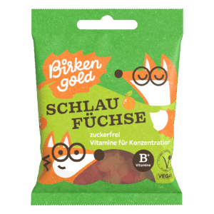 Kleine Tüte BirkenGold Schlau Füchse Gummibärchen, zuckerfrei, mit B-Vitaminen für bessere Konzentration.