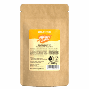 BirkenGold Zahnputzpulver Orange, natürliche Zahnpflege, fluoridfrei, biologisch, vegan, 100g Packung.