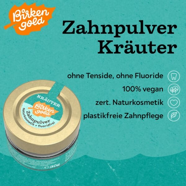Birken-Gold Kräuter-Zahnpulver: Fluoridfrei, vegan, natürliche und plastikfreie Zahnpflege ohne Tenside.