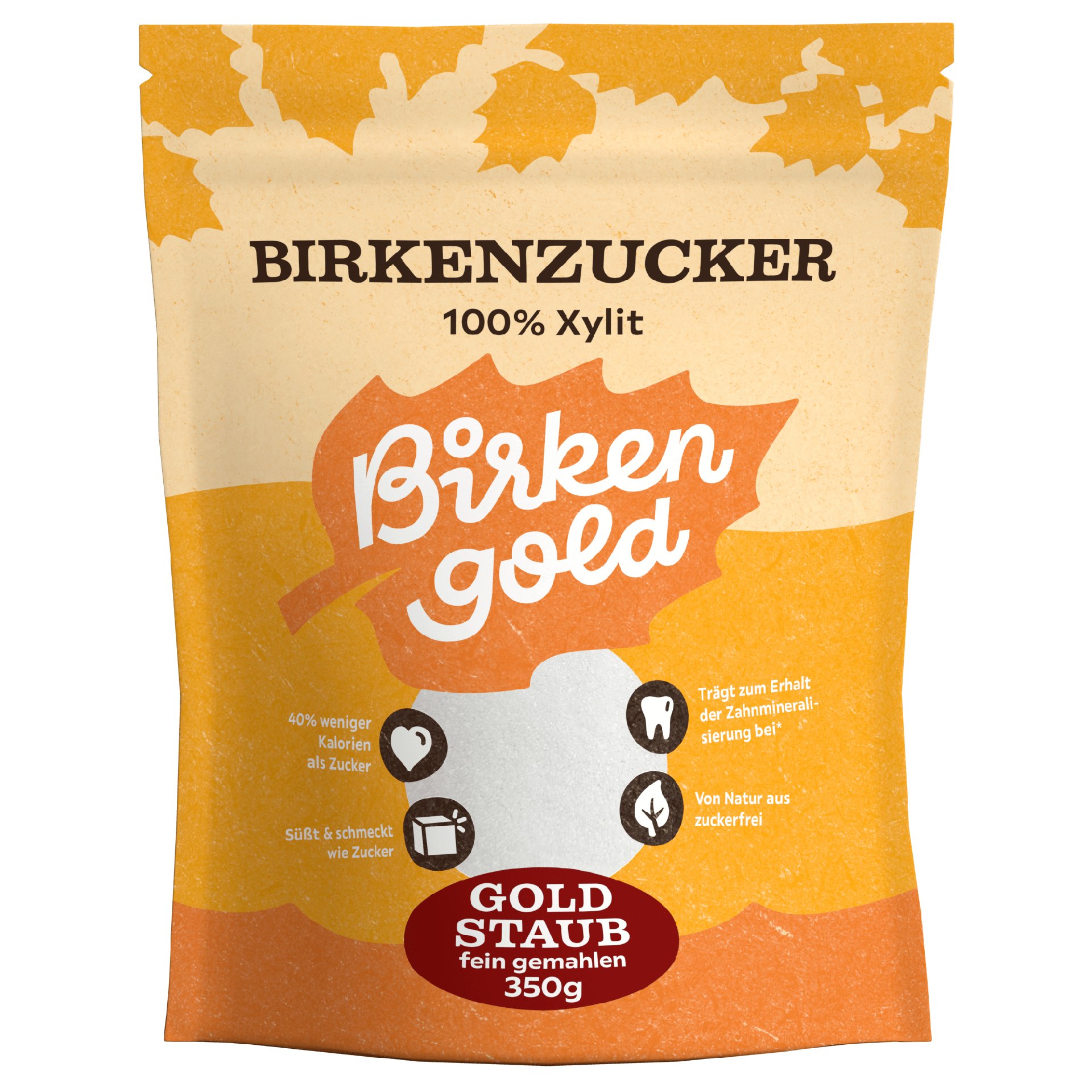 Birkenzucker Goldstaub: 100% Xylit, 350g, weniger Kalorien, zahnfreundlich, zuckerfrei, süß im Geschmack.