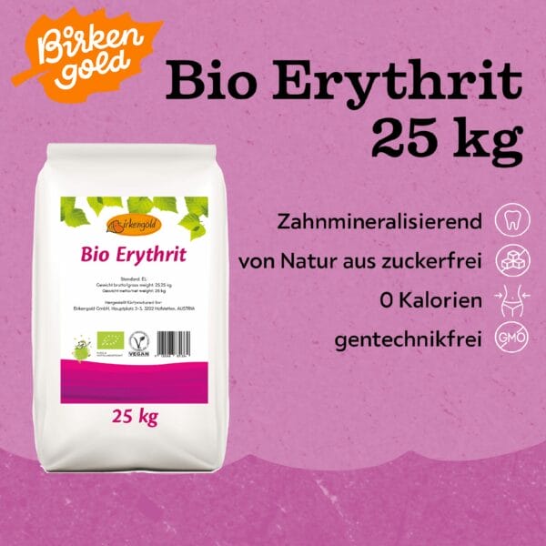 Bio Erythrit 25 kg von Birkengold, zahnmineralisierend, zuckerfrei, 0 Kalorien, gentechnikfrei.